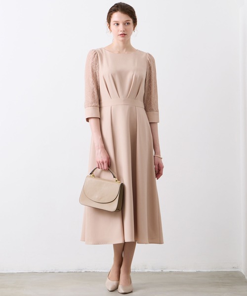 AIMER レース袖×ウエストタックフィット&フレアワンピース　Mサイズ AIMER（エメ） ワンピース レース袖×ウエストタックフィット＆フレア