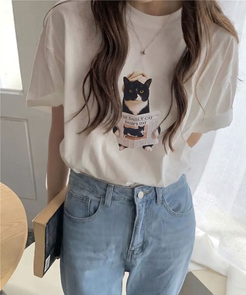 SpRay（スプレイ） tシャツ 半袖 CAT転写Tシャツ レディース
