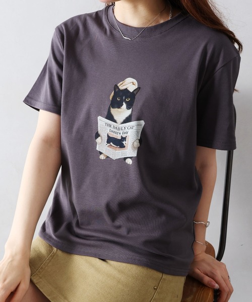 SpRay（スプレイ） tシャツ 半袖 CAT転写Tシャツ レディース