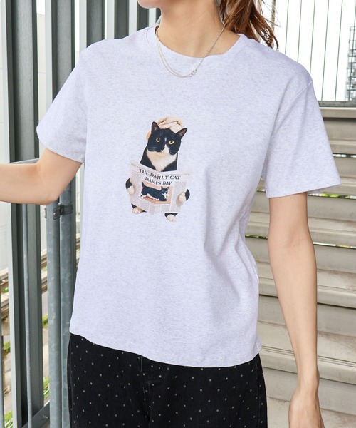 SpRay（スプレイ） tシャツ 半袖 CAT転写Tシャツ レディース