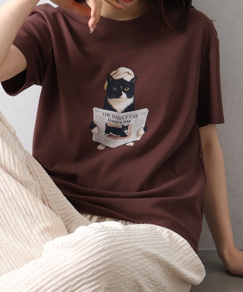 SpRay（スプレイ） tシャツ 半袖 CAT転写Tシャツ レディース