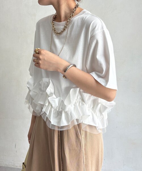 DouDou（ドゥドゥ） tシャツ 半袖 「WEB限定」裾フリルTEE レディース