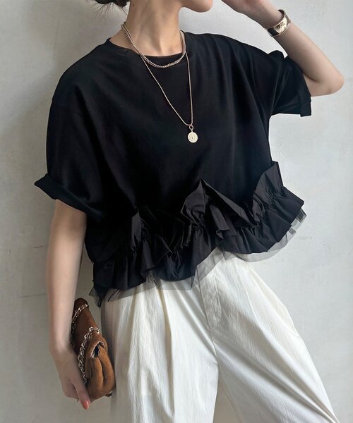DouDou（ドゥドゥ） tシャツ 半袖 「WEB限定」裾フリルTEE レディース