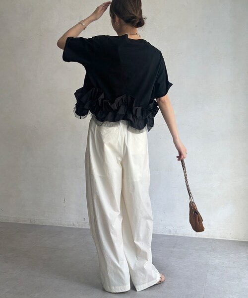 DOUDOU WEB限定 裾フリルTEE ブラック DouDou（ドゥドゥ） tシャツ