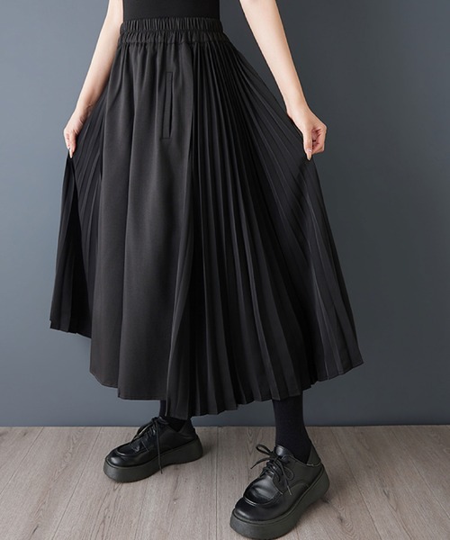 2ly2 ワイドパンツ パンツ 切替スカート風パンツ プリーツ 配色 ミモレ