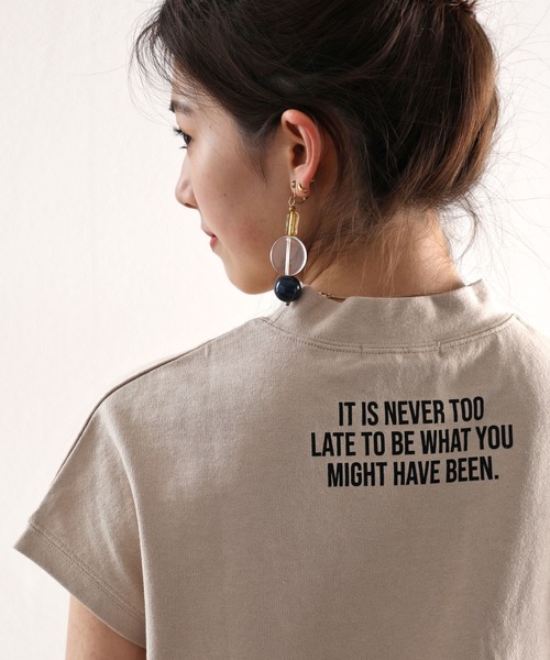 tシャツ ロゴバックプリント　空紡糸ミドル丈無地モックネックTシャツ(半袖) レディース | classicalelf | 07