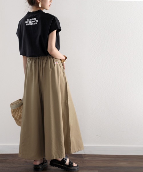 tシャツ ロゴバックプリント　空紡糸ミドル丈無地モックネックTシャツ(半袖) レディース | classicalelf | 15