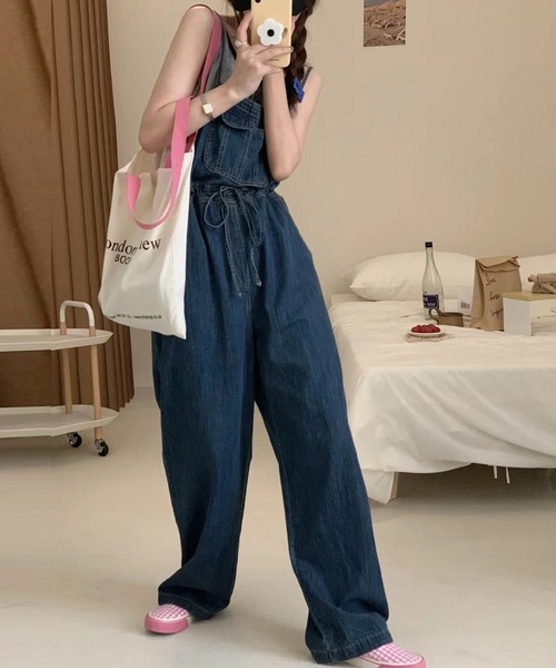 DAY CLOSET サロペット オーバーオール レディース ワイドデニム 