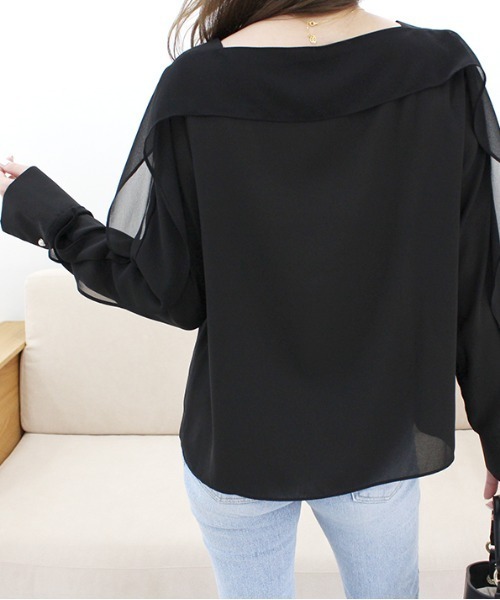 tシャツ シフォンデザインショルダートップス レディース