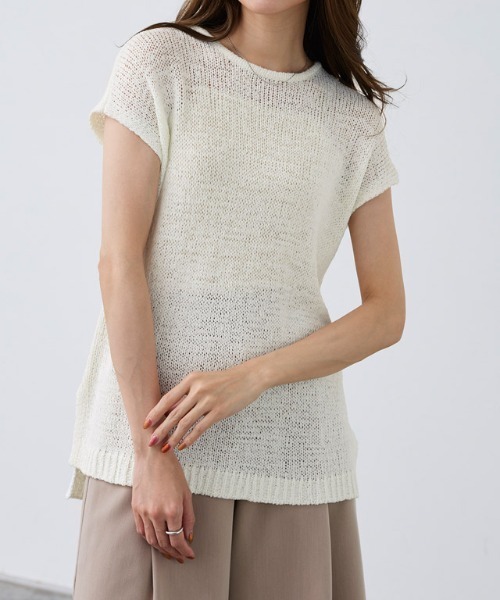 ☆美品☆aimeine エメイン　ジャガードフレンチスリーブニット ダークグレー セール】【&g'aime】フレンチスリーブニット Cap Sleeve Knit