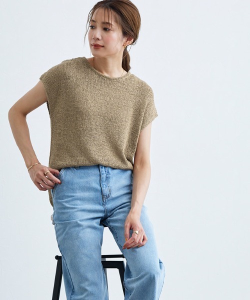 ニット セーター 「FONT LAB」スパンコールヤーンフレンチスリーブニット レディース FONT LAB】フレンチスリーブリラックスニット｜ファッション通販