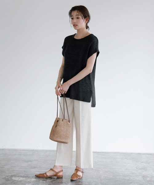 ☆美品☆aimeine エメイン　ジャガードフレンチスリーブニット ダークグレー セール】【&g'aime】フレンチスリーブニット Cap Sleeve Knit