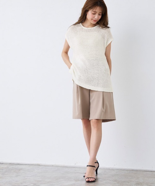 ☆美品☆aimeine エメイン　ジャガードフレンチスリーブニット ダークグレー セール】【&g'aime】フレンチスリーブニット Cap Sleeve Knit