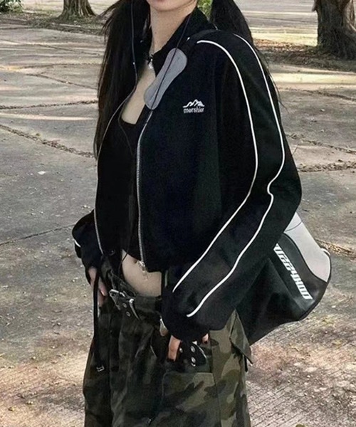 新品タグ付 ブラック クロップド ジャージ Chick ジャージ Cropped Track Jacket / クロップドトラックジャケット