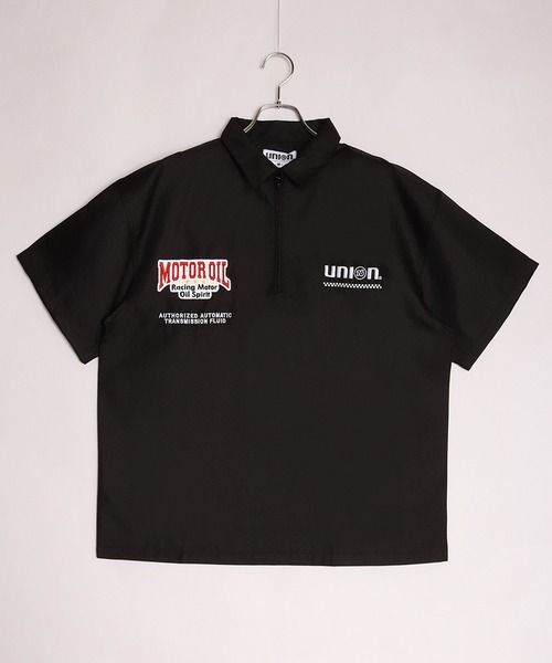 PGG ハーフジップ シャツ ブラック/ホワイト tシャツ 76 ハーフジップ 半袖シャツ ビッグシルエット メンズ
