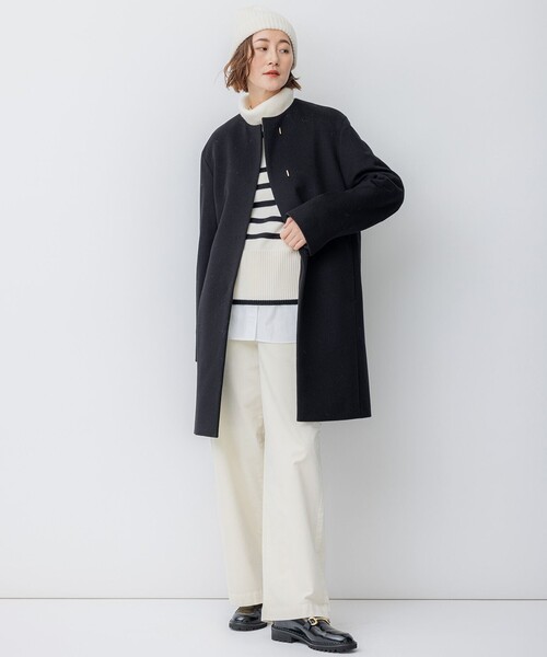 ニット セーター 「洗える」ウールミドルゲージ ボーダー レディース