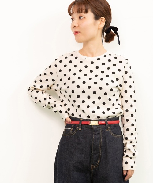 tシャツ フライスドットプリント クルーネック長袖プルオーバー レディース CHILD WOMAN tシャツ フライスドットプリント クルーネック長袖