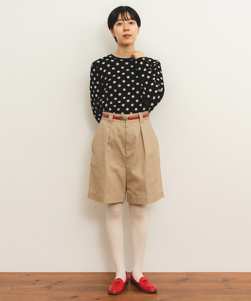 tシャツ フライスドットプリント クルーネック長袖プルオーバー レディース CHILD WOMAN tシャツ フライスドットプリント クルーネック長袖
