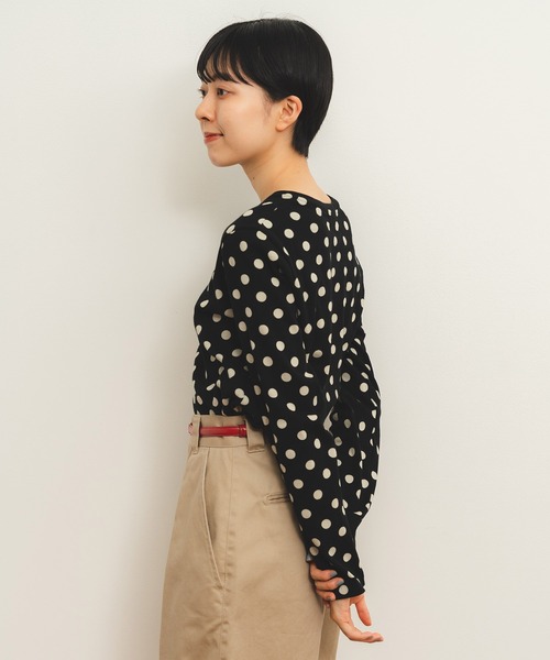 tシャツ フライスドットプリント クルーネック長袖プルオーバー レディース CHILD WOMAN tシャツ フライスドットプリント クルーネック長袖