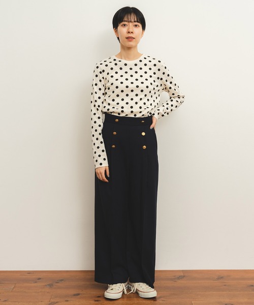 tシャツ フライスドットプリント クルーネック長袖プルオーバー レディース CHILD WOMAN tシャツ フライスドットプリント クルーネック長袖