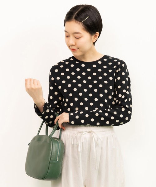 tシャツ フライスドットプリント クルーネック長袖プルオーバー レディース CHILD WOMAN tシャツ フライスドットプリント クルーネック長袖