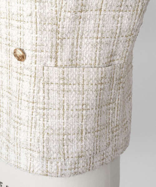 アイボリー ツイード フォーマル　セットアップ Flolia セットアップ ツイードノーカラーダブルジャケット