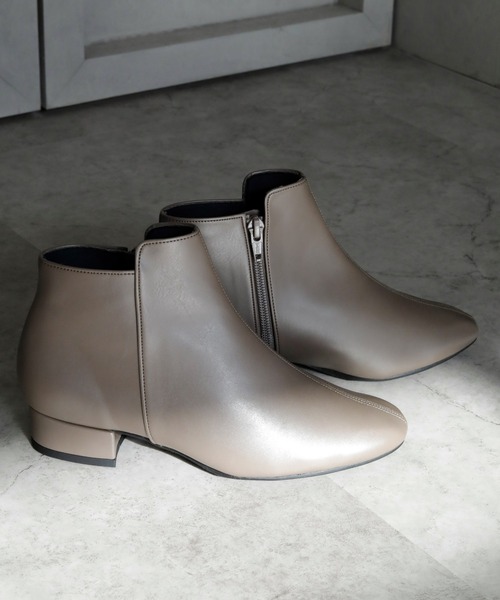 ブーツ 晴雨兼用 スクエアトゥ シンプル ショートブーツ「日本製