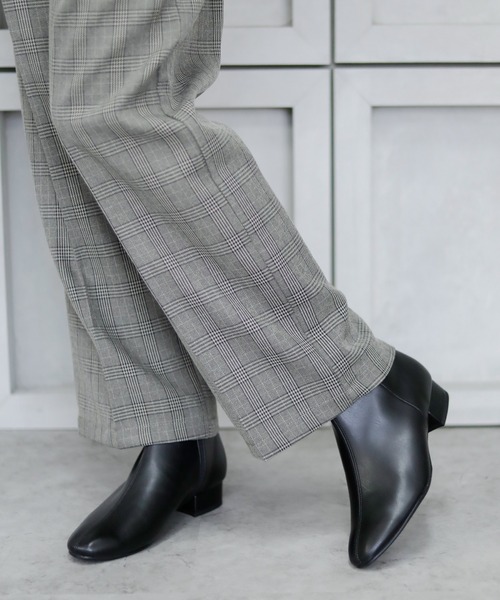 ブーツ 晴雨兼用 スクエアトゥ シンプル ショートブーツ「日本製