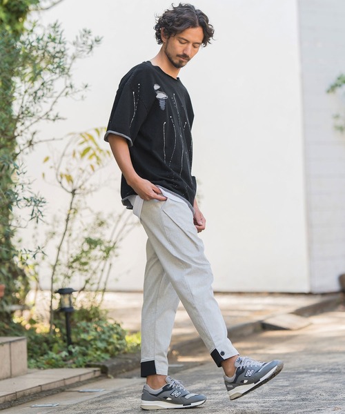 CAMBIO tシャツ msw1414-Paint Distressed Cut off Denim Boat