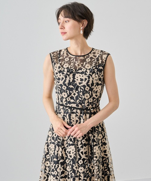 ANAYI ピンクフラワーレースサックワンピース｜ひざ丈ワンピース 