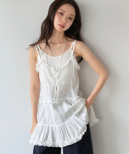 Jewelobe（ジュエローブ） キャミソール フリル×コットンストライプ