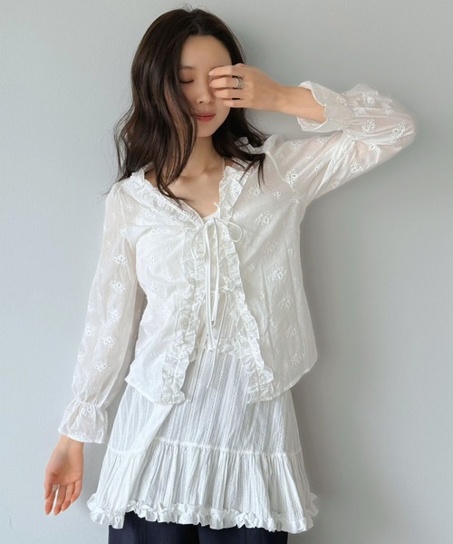 Jewelobe（ジュエローブ） キャミソール フリル×コットンストライプ