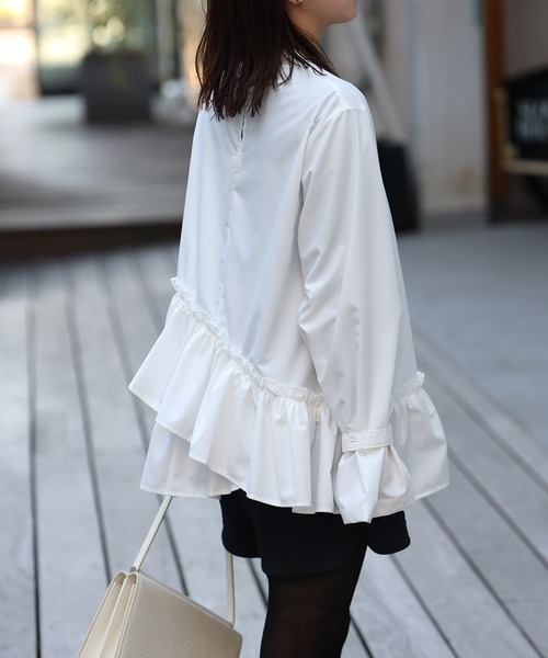 anuans アシメフリルバンドカラーブラウス 美品 アニュアンス anuans アシメフリルバンドカラーブラウス （BLACK） -靴