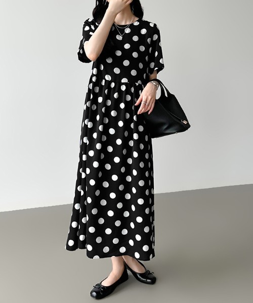 新品・75,900円☆モラビトスペル /白黒ドット 半袖ワンピース◎サイズ38 COCOMOMO ワンピース ドットワンピース フレアワンピース ウエスト