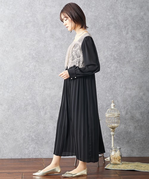 【結婚式・パーティードレス】フロントレースダブルプリーツワンピースドレス Neina ドレス 「結婚式・パーティードレス」フロントレース