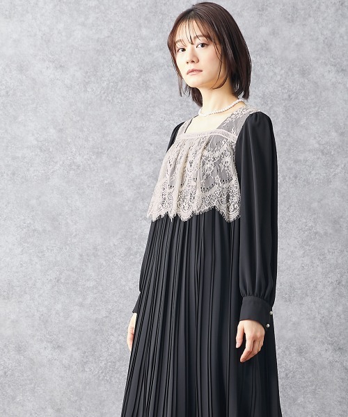 【結婚式・パーティードレス】フロントレースダブルプリーツワンピースドレス Neina ドレス 「結婚式・パーティードレス」フロントレース