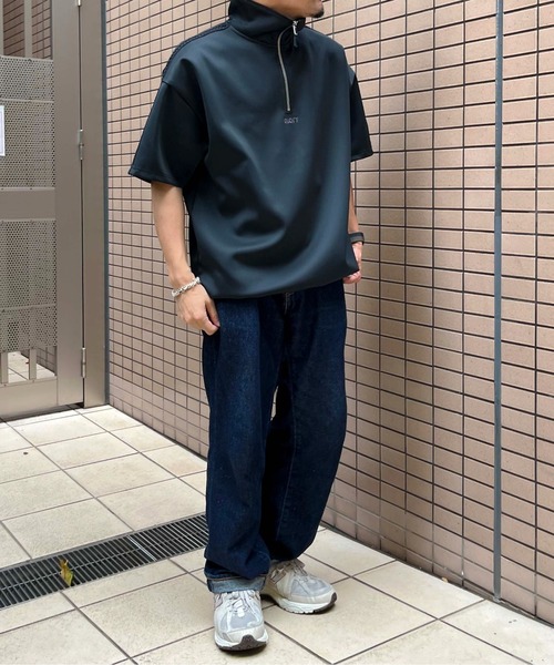 NO NEED ジャージ レースライン ハーフZIP半袖ジャージ メンズ