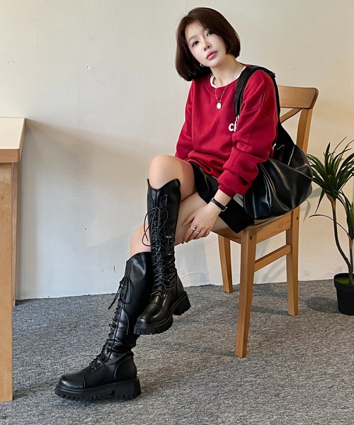 ロング ブーツ 厚底 レースアップ ロングブーツ レディース : ZOZOTOWN
