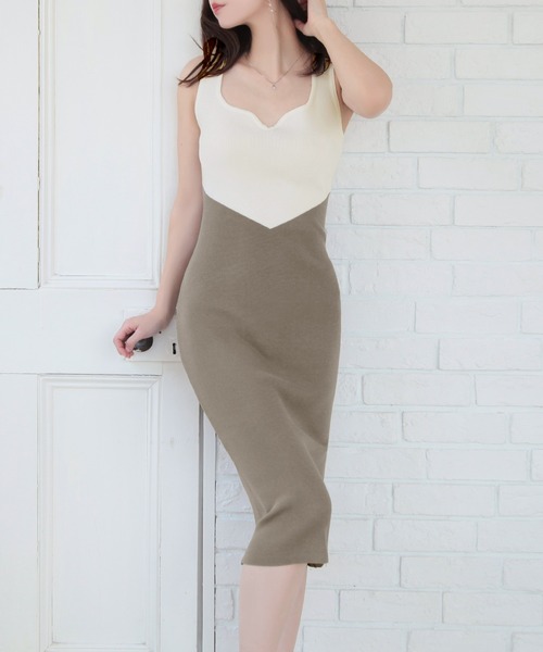 Julia Boutique ワンピース バイカラータイトニットワンピース