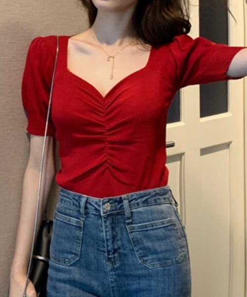 tシャツ シャーリングハーフスリーブTOP レディース FUULLY STUDIO tシャツ センタースリットシアーハーフスリーブ