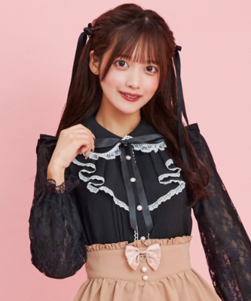 ブラウス シャツ 袖レースラッフルブラウス レディース