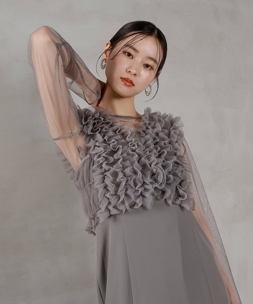 kana チュールボリュームフリルベスト シアートップス ワンピース 3点セット チュール ボリューム フリル ベスト シアー トップス ワンピース