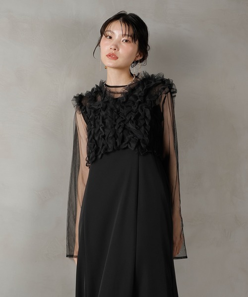 フリルベスト シアートップス ワンピース ドレス 結婚式 お呼ばれ オケージョン GIRL DRESS FOR NOW ドレス 「身長別画像あり」チュール フリル