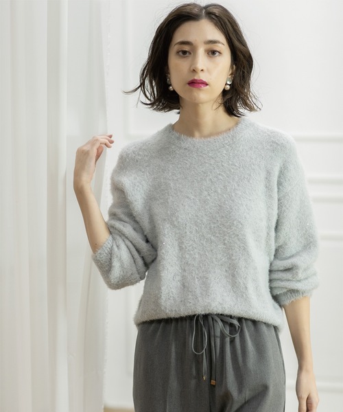 OPAQUE.CLIP ニット セーター 「エマール検証済」スパンコールフェザー