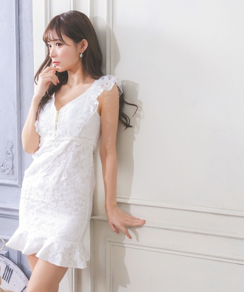 Tika ドレス キャバドレス フラワーシフォンノースリーブフリル
