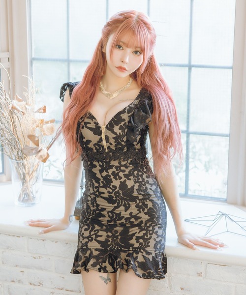 キャバドレス フラワーシフォンノースリーブ Tika ドレス キャバドレス フラワーシフォンノースリーブフリル