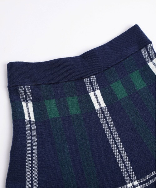 マリークワント ロングスカート シャギーチェックラップ スカート（ネイビー） MARY QUANT（マリークワント）の「ギンガムチェックロゴ スカート