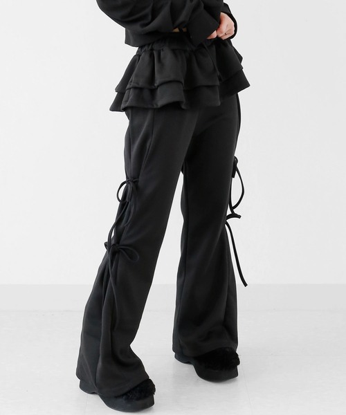 VIP価格★【Courreges】ジャージー ブーツカットパンツ A'GEM/9 × .kom 『NIIER NOR/ニア ノア』 LACE-UP BOOT CUT