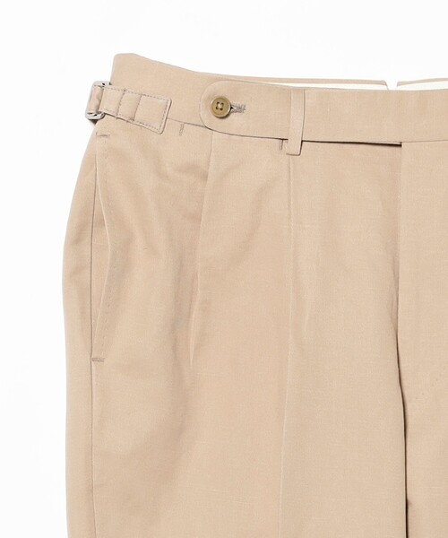 BEAMS F パンツ コットンリネン 2プリーツ サイドアジャスター