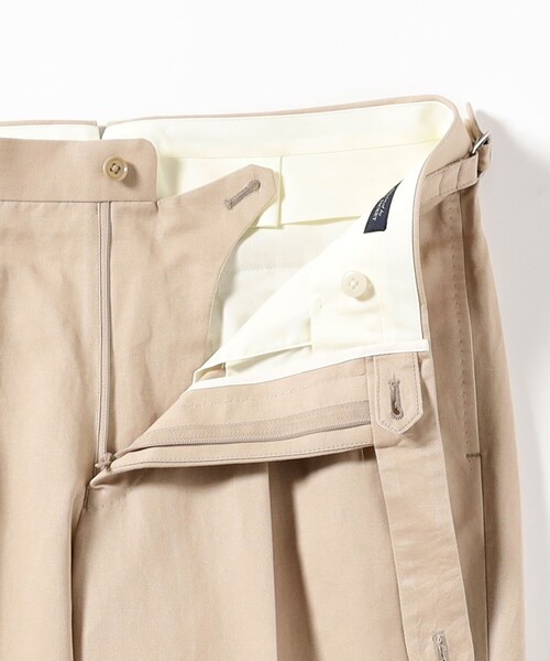 BEAMS F パンツ コットンリネン 2プリーツ サイドアジャスター